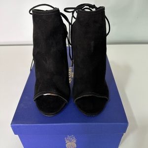 AQUAZZURA Mayfair 105 Suede Peep Toe Bootie Size 37